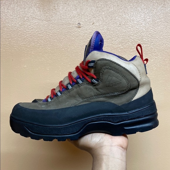 Vintage Tommy Hilfiger Men's Hiking Boots Brown Red Purple Black - Picture 3 of 16